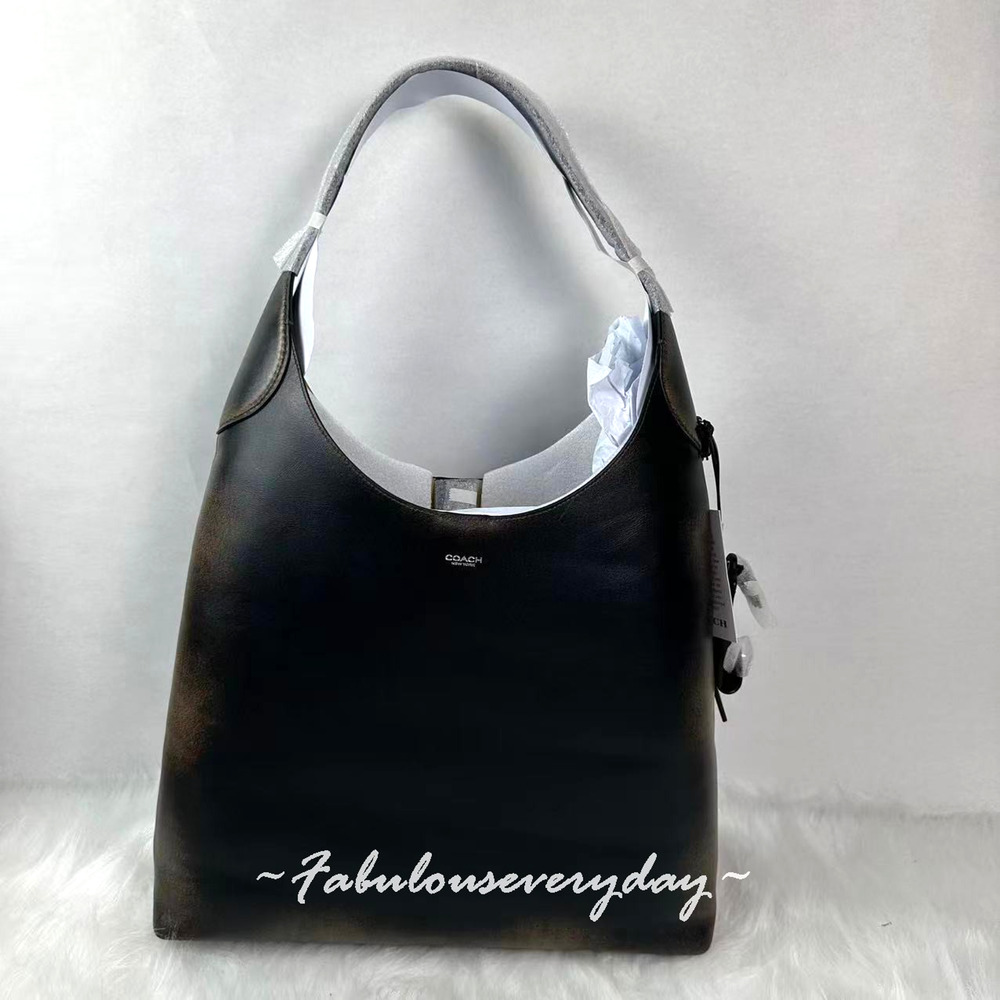 Coach Brooklyn Shoulder Bag 39 In Loved Leather/Silver/Black Brown CBH42 NWT